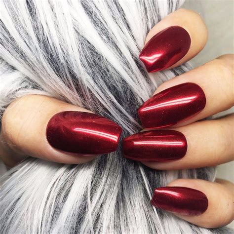 red chrome acrylic nails|More.